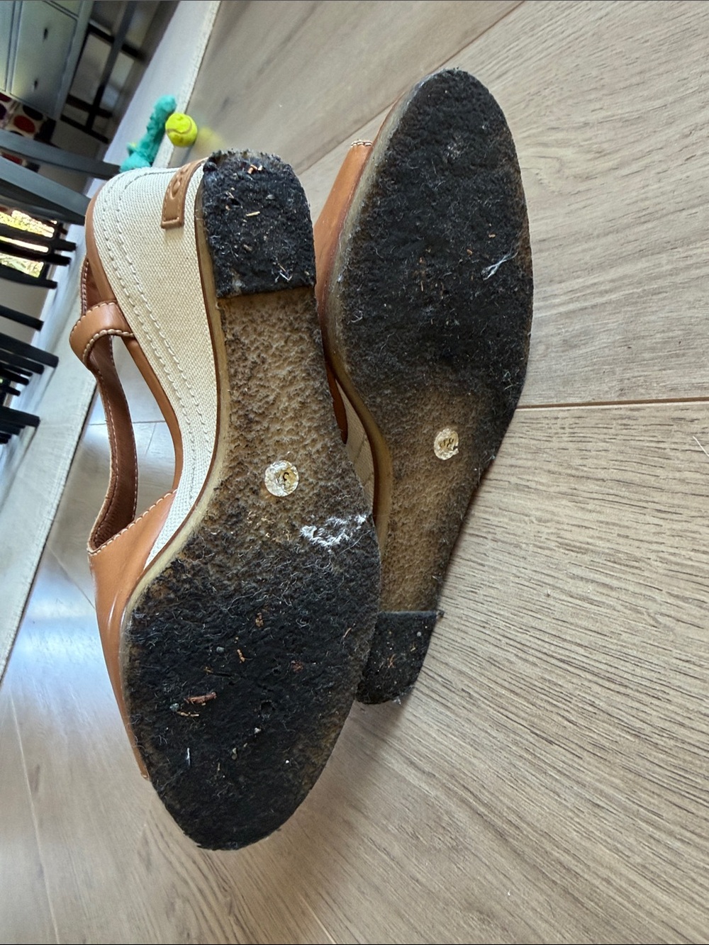 Authentic Chanel Tan Leather Slingback Wedge Sandals - Picture 6 of 7